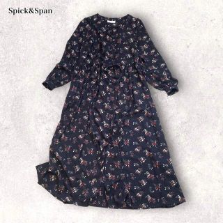 スピックアンドスパン(Spick & Span)のスピックアンドスパン フラワープリント ドロスト ロングワンピース ネイビー(ロングワンピース/マキシワンピース)