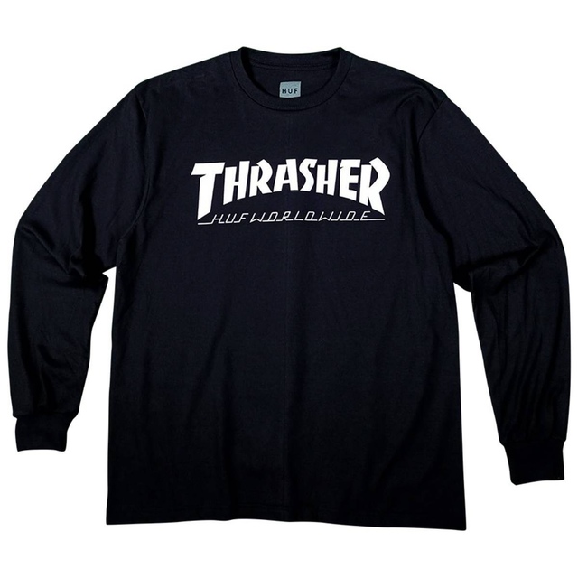 THRASHER(スラッシャー)のスラッシャー　ハフ　コラボ　長袖ロンT　黒　L　スケボー　スノボー　キャンプ メンズのトップス(Tシャツ/カットソー(七分/長袖))の商品写真