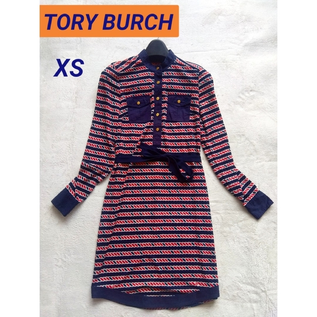 【TORY BURCH】トリーバーチ 総柄 膝丈ワンピース XS レディースひざ丈ワンピース