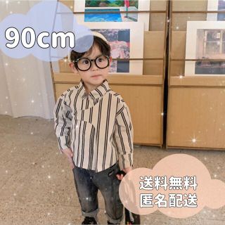 ☆長袖シャツ☆　ストラップ　モノクロ　シャツ　おしゃれ　韓国　男の子　90cm(ブラウス)