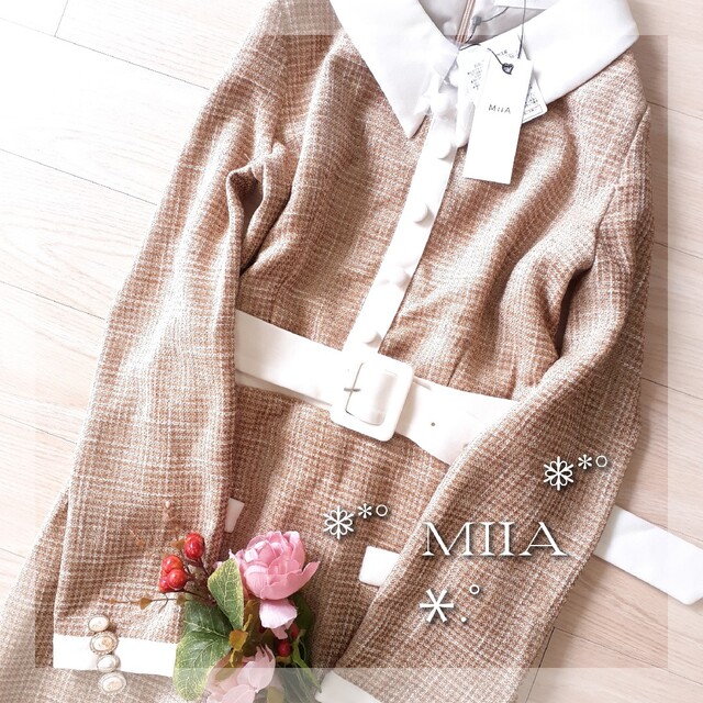 MIIA(ミーア)のꕤ୭* 新品 ベロアコンビツイードワンピース ꕤ୭* MIIA レディースのワンピース(ひざ丈ワンピース)の商品写真