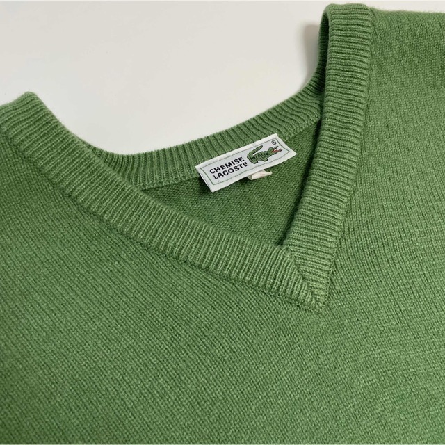 LACOSTE ニット セーター Vネック グリーン ワンポイント刺繍ロゴ