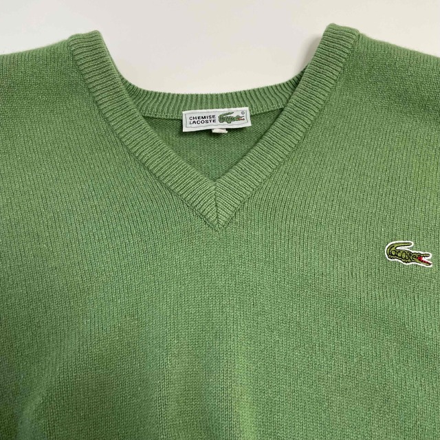 LACOSTE ニット セーター Vネック グリーン ワンポイント刺繍ロゴ