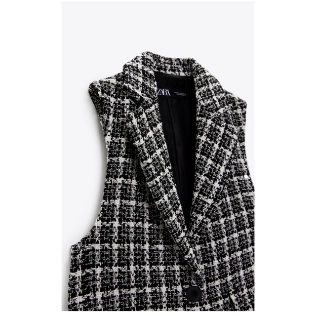 61%OFF!】 ZARA テクスチャーベスト サイドスリット ツイードベスト S