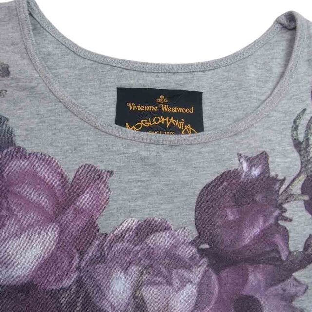 Vivienne Westwood ヴィヴィアンウエストウッド ANGLOMANIA アングロマニア オーブ刺繍 フラワー プリント Tシャツ カットソー 半袖 グレー系 XS約44cm袖丈