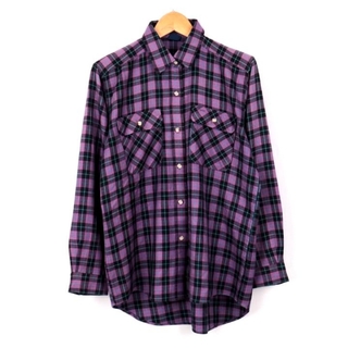 モンベル(mont bell)のモンベル 長袖シャツ チェックシャツ 胸ポケット 日本製 トップス アウトドアウェア レディース Lサイズ パープル mont-bell(シャツ/ブラウス(長袖/七分))