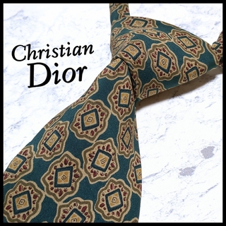 クリスチャンディオール(Christian Dior)の美品 ディオール ブランドネクタイ シルク 緑 カーキ 小紋柄 ビジネス(ネクタイ)