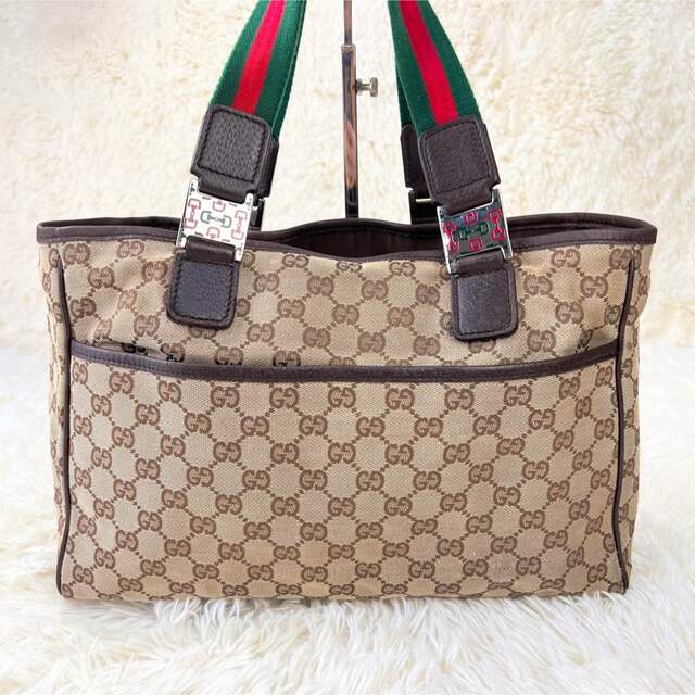 Gucci(グッチ)のグッチ トートバッグ マザーズバッグ シェリーライン ホースビット キャンバス レディースのバッグ(トートバッグ)の商品写真