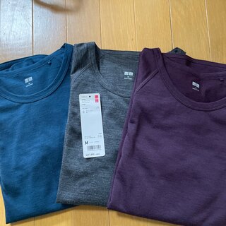 ユニクロ(UNIQLO)のユニクロ　ウールブレンド　クルーネックT  3枚(Tシャツ(長袖/七分))