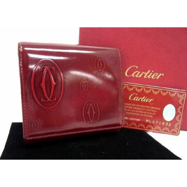 Cartier カルティエ ハッピーバースデー 三つ折り 財布 ボルドー 折