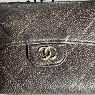 CHANEL シャネル 財布 マトラッセ キャビアスキン ブラウン 三つ折り