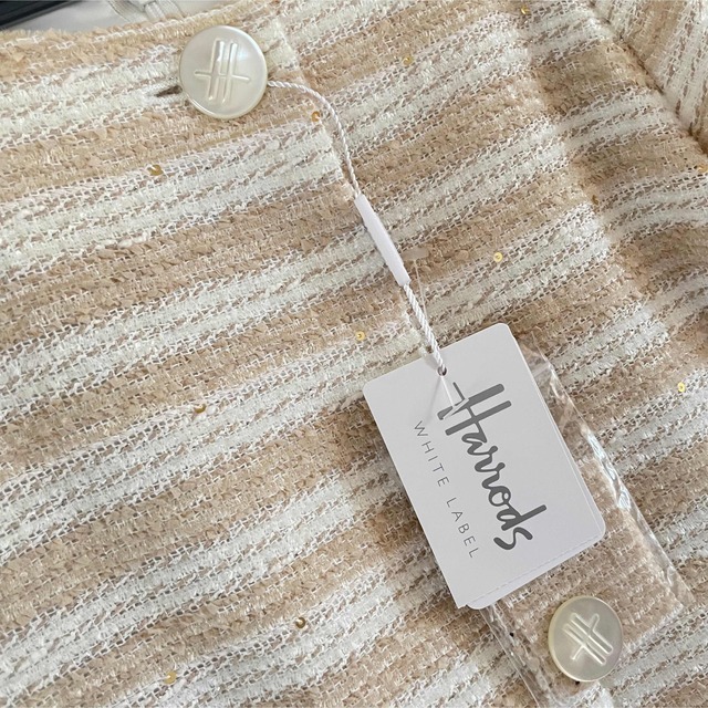 Harrods - 未使用タグ付きHarrodsツイード ノーカラーJK ワンピース