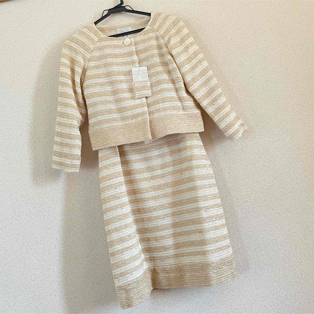 未使用タグ付きHarrodsツイード ノーカラーJK ワンピースセットアップ