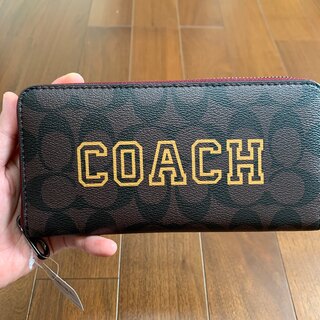 コーチ(COACH)のショップバッグ・箱付き　856 コーチ　長財布　ブラウンシグネチャー×オレンジ(財布)