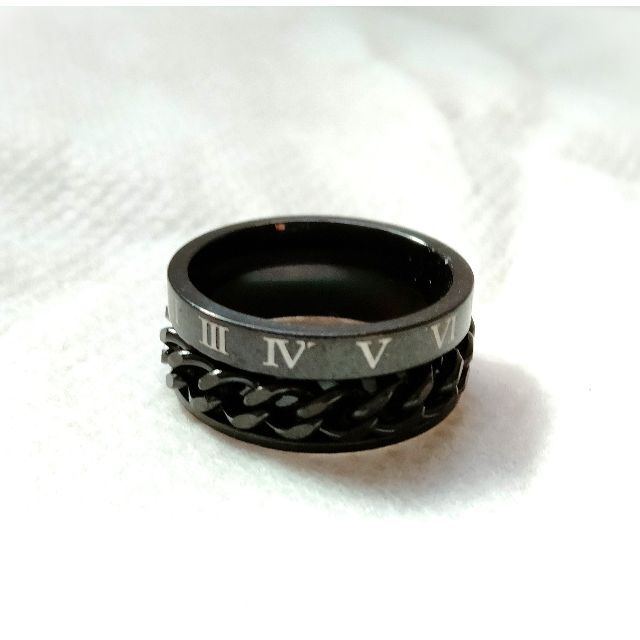 US6号 11号 ブラック ローマ字 チェーン リング 指輪 メンズ メンズのアクセサリー(リング(指輪))の商品写真