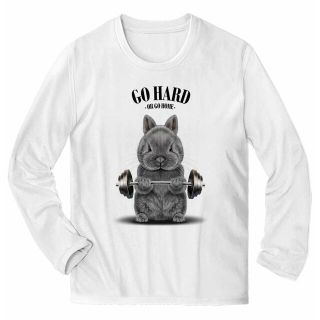 ネザーランドドワーフ ウサギ ブルー ダンベル 筋トレ 長袖 Tシャツ メンズ(Tシャツ/カットソー(七分/長袖))