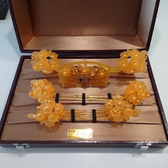 輸入 アンティーク 簪 鼈甲風 かんざし セット 自然素材 菊花 花嫁