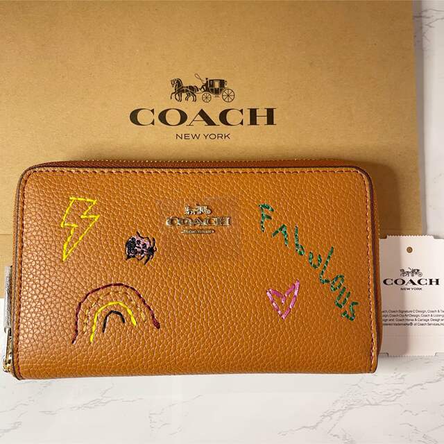 COACH  ダイアリー エンブロイダリー ペブルド ブラウン折財布