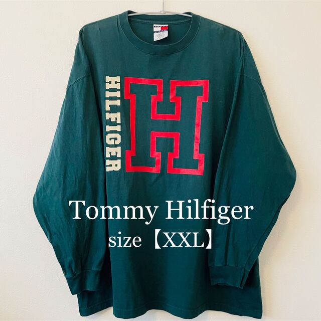 Tommy〜/トミーヒルフィガー★長袖Tシャツ★グリーン/緑赤★ゆるダボ★XXL メンズのトップス(Tシャツ/カットソー(七分/長袖))の商品写真