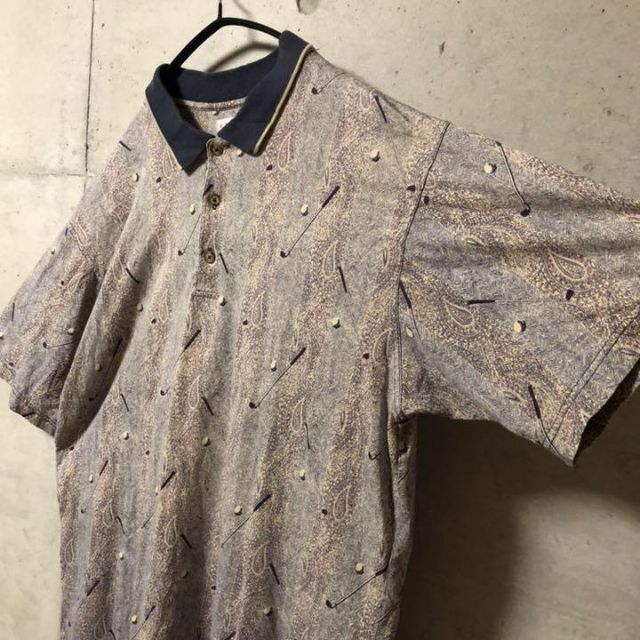 No.43 VINTAGE US古着 総柄シャツ ポロシャツ 半袖 ゴルフ柄 メンズのトップス(シャツ)の商品写真