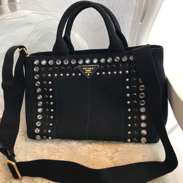 特別セーフ PRADA - ☆美品☆プラダ カナパ 2WAYバッグ ビジュー 黒