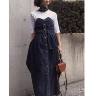 アメリヴィンテージ(Ameri VINTAGE)のAmeri Vintage ベアトップデニムワンピース (ロングワンピース/マキシワンピース)