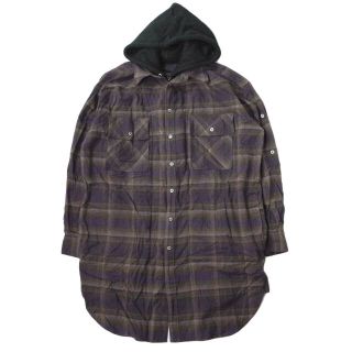 MAISON MIHARA YASUHIRO x ROYAL FLASH メゾン ミハラヤスヒロ ロイヤルフラッシュ 21AW 別注 日本製 SHIRT DOCKING PARKA チェックシャツドッキングパーカー A07SH101 Free パープル リメイク トップス【中古】【MAISON MIHARA YASUHIRO × ROYAL FLASH】(パーカー)