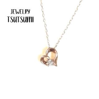 ジュエリーツツミ(JEWELRY TSUTSUMI)の(美品) K10PG ハート一粒ダイヤモンドネックレス(ネックレス)