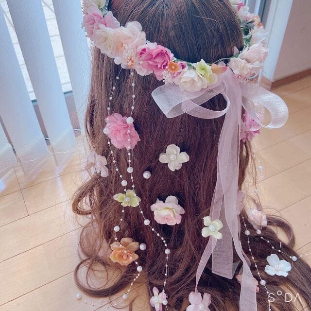 ばにー様専用 花かんむり♡パールライン♡花ピン ハンドメイドのウェディング(ヘッドドレス/ドレス)の商品写真