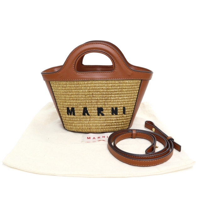 Marni(マルニ)のマルニ TROPICALIA SUMMER マイクロバッグ かごバッグ 2way ショルダーバック ハンドバッグ 斜め掛け カーフスキン ラフィア レザー ブラウン ローシェンナ 茶 BMMP0067 MARNI（新品・未使用品） レディースのバッグ(ハンドバッグ)の商品写真