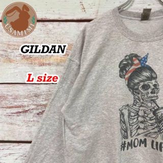 US古着 GILDAN ドクロ ビックプリント スウェット グレー Lサイズ(スウェット)