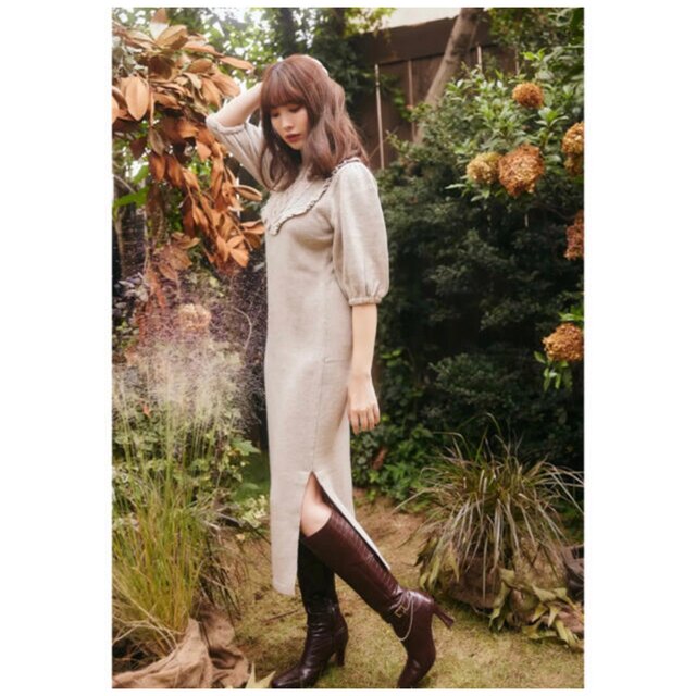 Her lip to(ハーリップトゥ)のherlipto♡Belted Ruffle Cable-Knit Dress レディースのワンピース(ロングワンピース/マキシワンピース)の商品写真