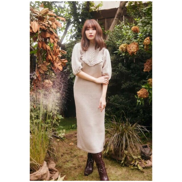 Her lip to(ハーリップトゥ)のherlipto♡Belted Ruffle Cable-Knit Dress レディースのワンピース(ロングワンピース/マキシワンピース)の商品写真