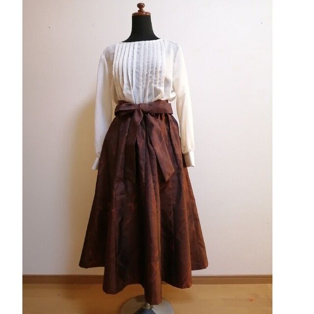 SOLD　着物リメイク　フレアーギャザースカート　大島紬 レディースのスカート(ロングスカート)の商品写真