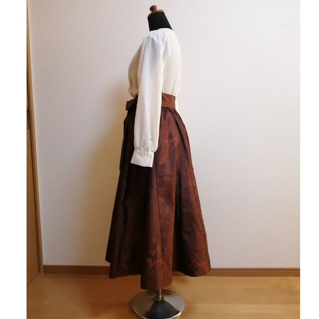 SOLD　着物リメイク　フレアーギャザースカート　大島紬 レディースのスカート(ロングスカート)の商品写真