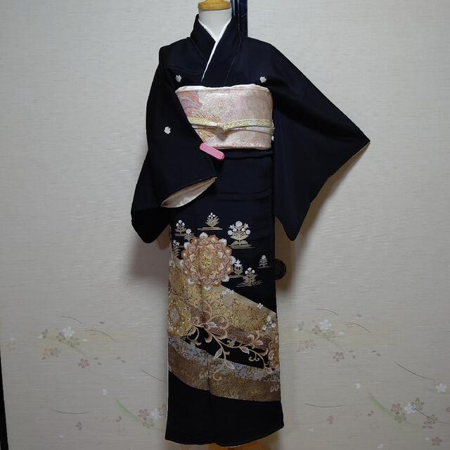 正絹 黒留袖 作家 宝相華 刺繍 金彩 やまと 袷 4点セット フォーマル