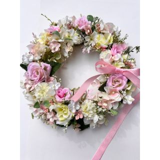 アーティフィシャルフラワーリースピンクのバラと紫陽花のリース(リース)