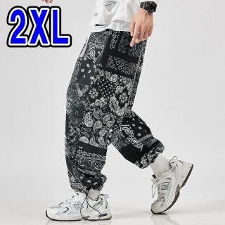 ペイズリー柄 ワイドパンツ メンズ 2XL ブラック 韓国 ストリート PK(その他)