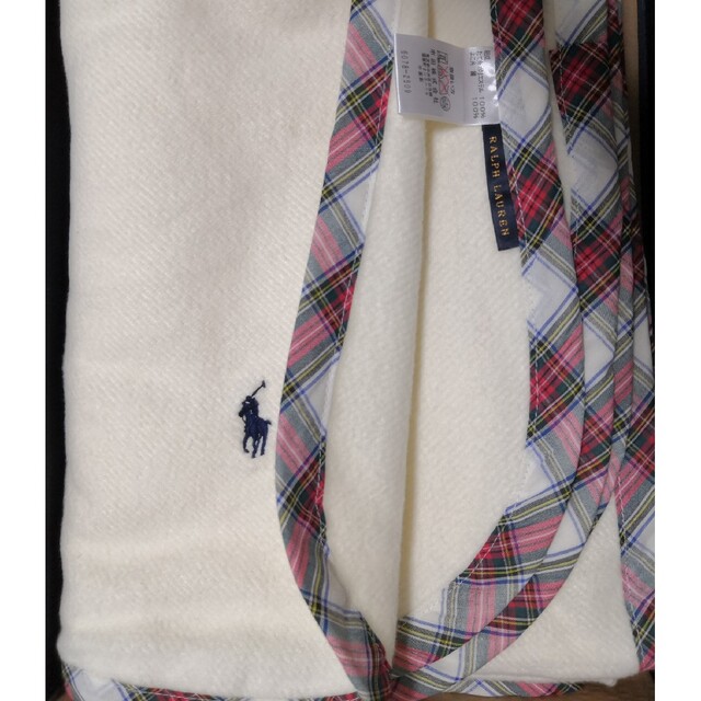 Ralph Lauren(ラルフローレン)のラルフローレン ブランケット クリーム色＋タータントリム縁 レディースのファッション小物(マフラー/ショール)の商品写真