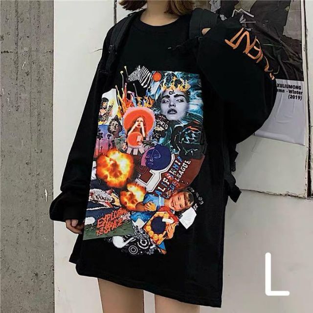 Lサイズ ペイント ロゴ ロンT ビッグシルエット ストリート 大きめ 韓国の通販 by トロピカーナ ペイント ロゴ ロンT ビッグシルエット ストリート 大きめ XL