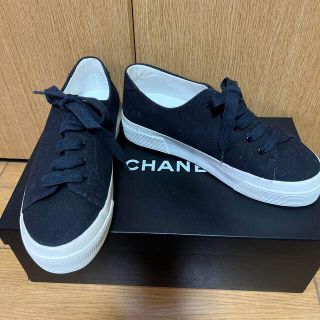 シャネル(CHANEL)のヴィンテージシャネルCHANEL黒綿コットンスニーカー35サイズ(スニーカー)