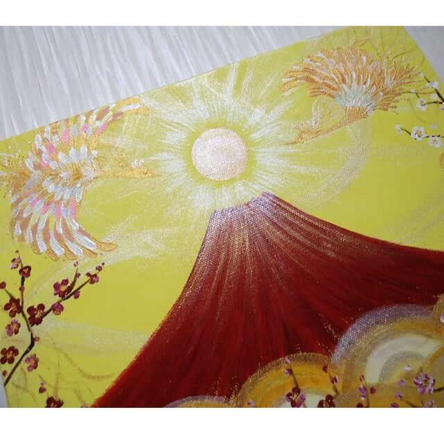 開運縁起画○夫婦鳳凰飛翔赤富士~紅白梅~日本の風景 全体 商売繁栄
