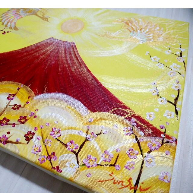 開運縁起画○夫婦鳳凰飛翔赤富士~紅白梅~日本の風景 全体 商売繁栄