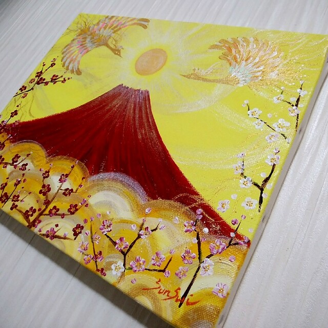 海外限定】 開運縁起画 夫婦鳳凰飛翔赤富士~梅雲海~日本の風景 全体