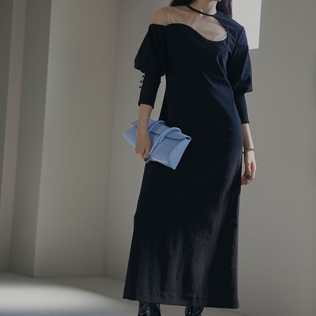 ロングドレスLAKE CURVE TRICOT RIB DRESS