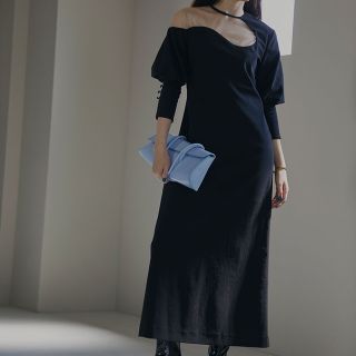 アメリヴィンテージ(Ameri VINTAGE)のLAKE CURVE TRICOT RIB DRESS(ロングドレス)