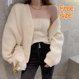 ❤️さや様❤️リブニットチューブトップ＋カーディガン ゆるかわニット 韓国(カーディガン)