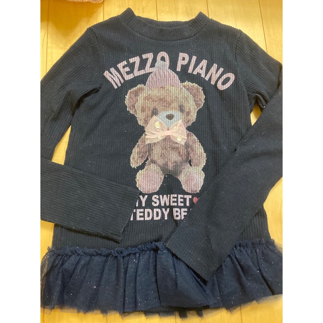 mezzo piano(メゾピアノ)のメゾピアノ  クマ　レース　紺　長袖　トップス  140 キッズ/ベビー/マタニティのキッズ服女の子用(90cm~)(Tシャツ/カットソー)の商品写真