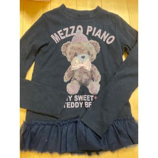 メゾピアノ(mezzo piano)のメゾピアノ  クマ　レース　紺　長袖　トップス  140(Tシャツ/カットソー)