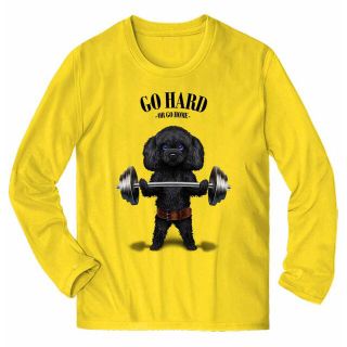 プードル 犬 いぬ ダンベル 筋トレ 筋肉 ワークアウト 長袖 Tシャツ メンズ(Tシャツ/カットソー(七分/長袖))